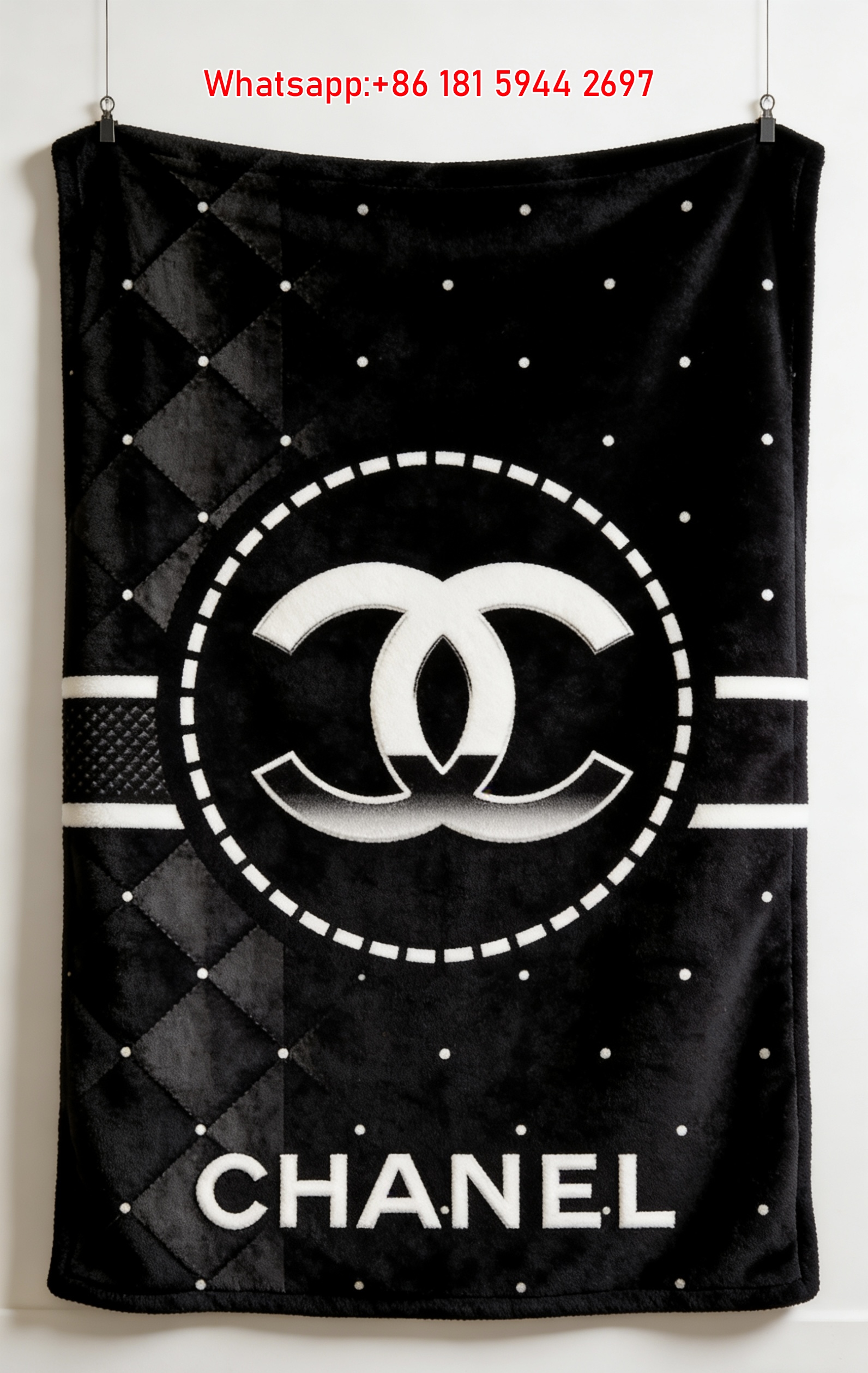 Chanel CC Logo Quilted Monochrome Flannel Throw Blanket IMG_7158